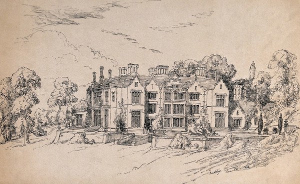 Embley Park, Hampshire, home of Florence Nightingale's family. Lithograph after Frances Parthenope Nightingale, June 1854.