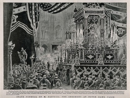 State funeral of Louis Pasteur at Notre Dame Cathedral in Paris. Process print by C. Hentschel, ca. 1895.