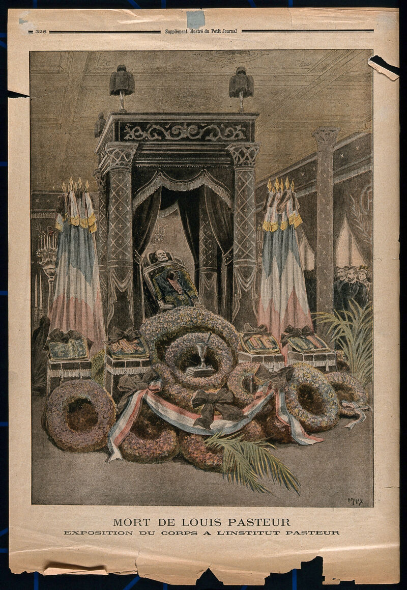 The body of Louis Pasteur lying in-state at the Institut Pasteur in Paris. Colour process print after H. Meyer, 1895., 1895, by Henri Meyer