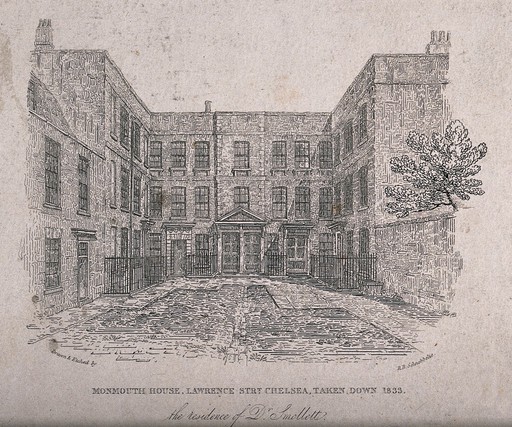 Monmouth House, Lawrence Street, Chelsea, London. Etching by R.B., Schnebbelie, ca. 1840.