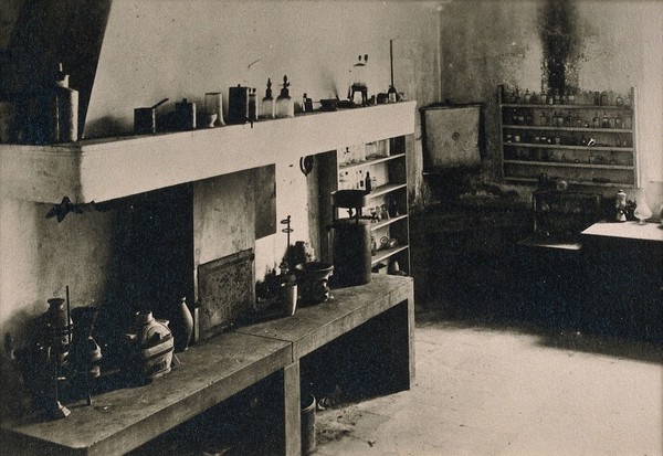 The laboratory of J.B. Boussingault in Liebfrauenberg abbey, Gœrsdorf, France: interior. Photograph.