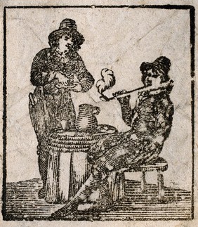 Two men, one of them smoking a pipe. Wood-engraving.