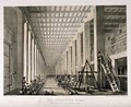 view A busy examining hall in the opium factory at Patna, India. Lithograph after W. S. Sherwill, c. 1850.