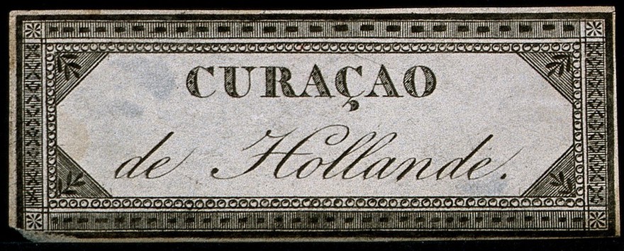 An ornamental Dutch curaçao label. Engraving, 18--.