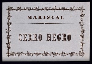 view An ornamental Italian label for "Cerro Negro". Lithograph, 19th century.