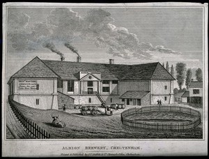 view The Albion Brewery, Cheltenham. Engraving, c. 1800 (?).