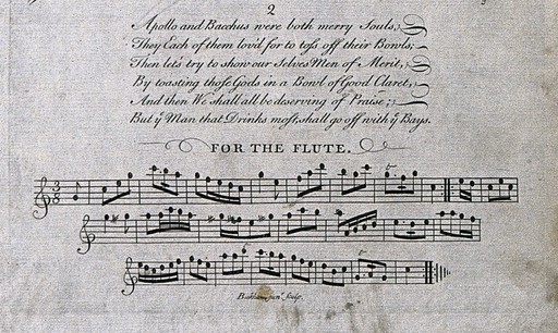 Drinking song set to music, G Bickham, c 1731