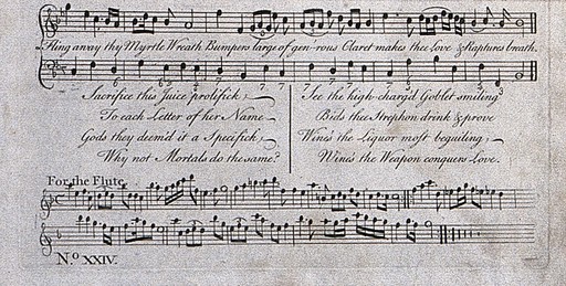 Drinking song set to music, 18th C, after R Vincent