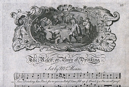 Drinking song set to music, drunken party, G Bickham, c 1731