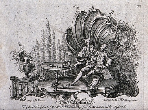 Drinking song set to music, drinking scene, 18th C, R Vincent