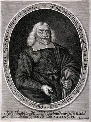 Pangratz Pilgram, a German wine merchant, with gloves in hand. Engraving by J. Sandrart after M. Herr, c. 1659.