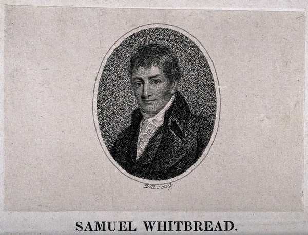 Samuel Whitbread. Stipple engraving by W. Holl, c. 1815, with letterpress.