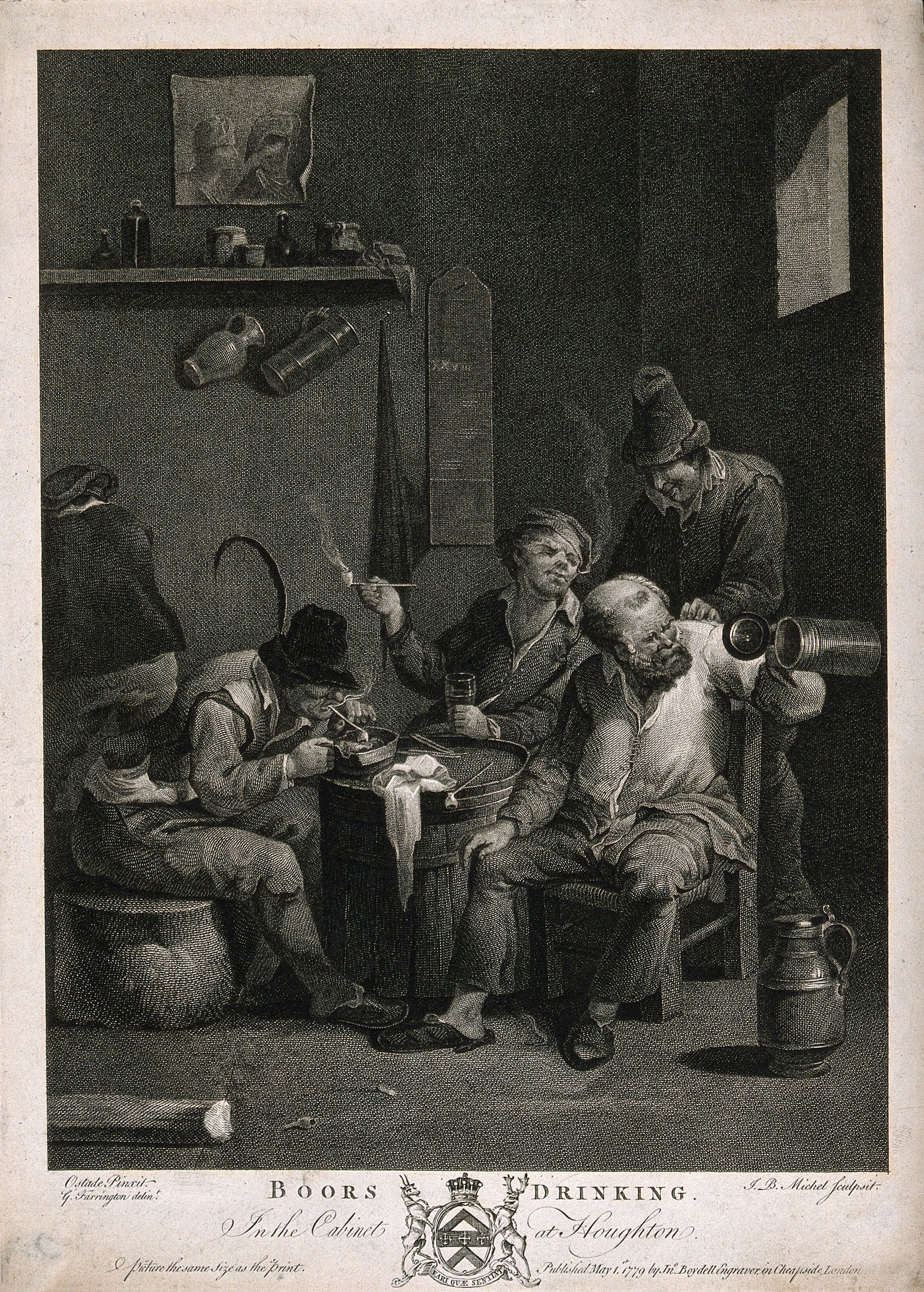 Four Boors Round A Barrel Table Smoking And Drinking Engraving By J Michel C 1779 After G Farrington After A Van Ostade Wellcome Collection