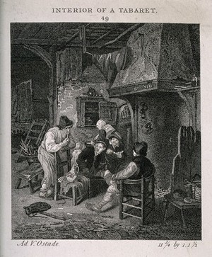 The interior of a tavern with men smoking and drinking round the ...