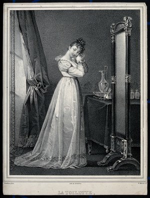 view A woman at her toilet. Lithograph by A.L. Lemercier after N. Maurin after Prud'hon.