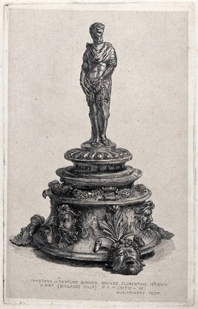 An inkstand or perfume burner. Etching by W.W. McCarty.