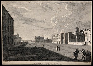 view Baths of Diocletian, Rome. Etching by J. Gandon after R. Wilson.