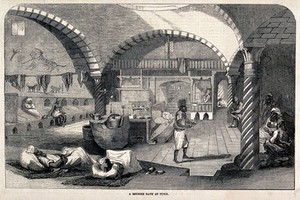 view A Moorish bath at Tunis. Wood engraving.