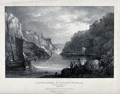 Hotwell-house, Saint Vincent's rocks, view from Leigh wood, Clifton. Lithograph by W. Gauci after a drawing by Reverend J. Bulwer.