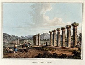 view Aqueduct near Ephesus. Coloured aquatint, 1810.