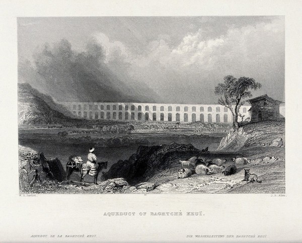 Aqueduct at Bahçeköy, Istanbul. Engraving by J.B. Allen, 1839, after W.H. Bartlett.
