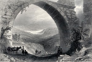 view View through the aqueduct at Baghtchè Keuï. Engraving by J.B. Allen after W.H. Bartlett.