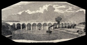 view The Croton aqueduct, Harlem River Bridge, New York. Wood engraving.