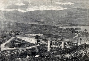 view Aqueduct at Culegarton, near Loch Ard. Wood engraving.