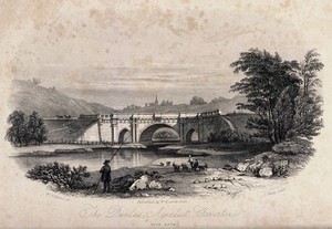 view The Dundas aqueduct, Claverton, near Bath. Etching by J. Shury after W. Williams.