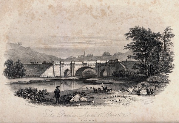 The Dundas aqueduct, Claverton, near Bath. Etching by J. Shury after W. Williams.