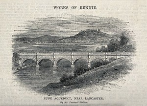 view Lune aqueduct, near Lancaster. Wood engraving by P. Skelton.