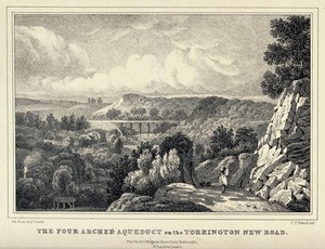 view The four arched aqueduct on the Torrington new road. Lithograph by J. Powell after C.F. Powell.