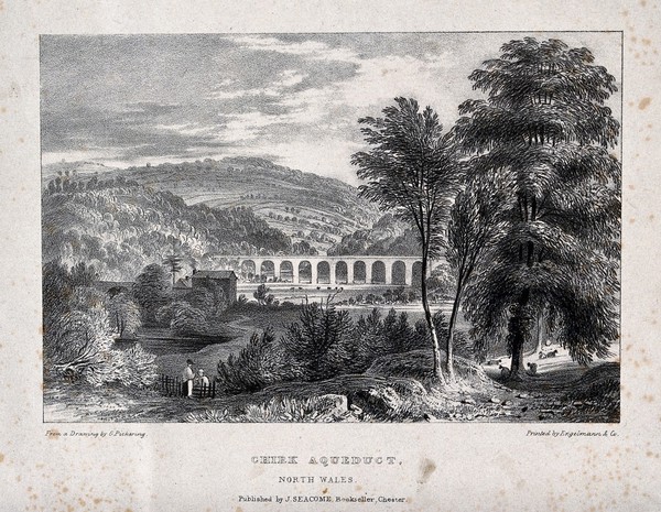 The Chirk aqueduct in north Wales. Lithograph after a drawing by G. Pickering.