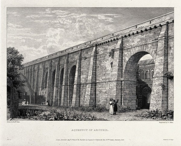 The aqueduct at Arcueil. Engraving by I.C. Allen, 1822, after F. Nash.