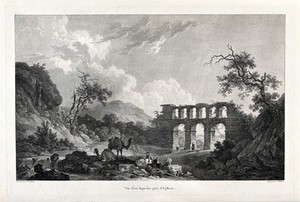 view An aqueduct near Ephesus. Engraving by J. Mathieu after J.R. Hilair.