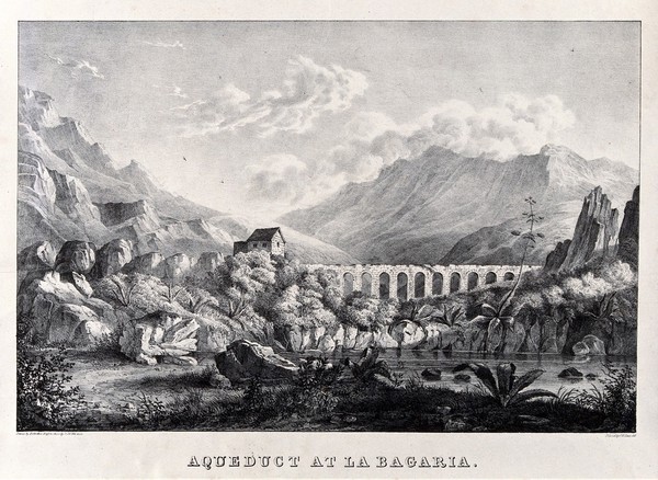 The aqueduct at La Bagaria. Lithograph by H.M. Whichelo after H. Stretton.