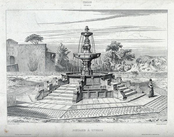 The fountain at Viterbo. Etching by L. Gaucherel after A. Verdier.