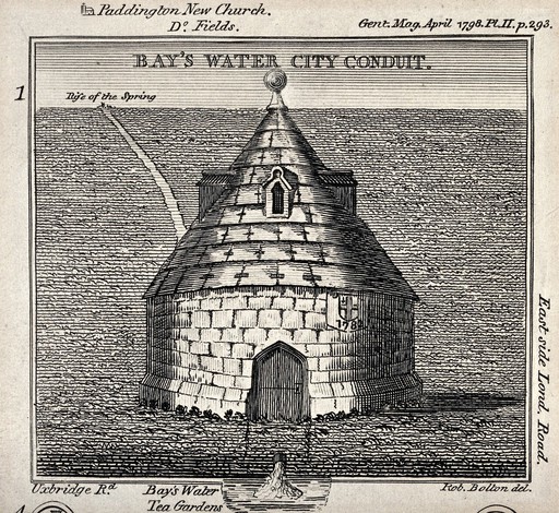 The conduit at Bayswater, London. Engraving, 1798, after R. Bolton.