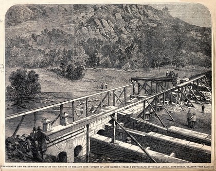 Glasgow new waterworks, Loch Katrine. Wood engraving after a photograph by T. Annan.