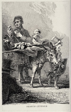 view An itinerant poor saleswoman selling hearthstones. Etching by J.T. Smith, 1816.