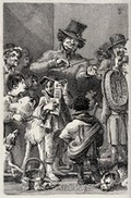 view An itinerant vendor selling pipes is surrounded by a crowd of children, dogs and passer-by. Etching by J.T. Smith, 1816.