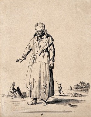 view A man in ragged clothing. Etching by Jean Duplessi-Bertaux.