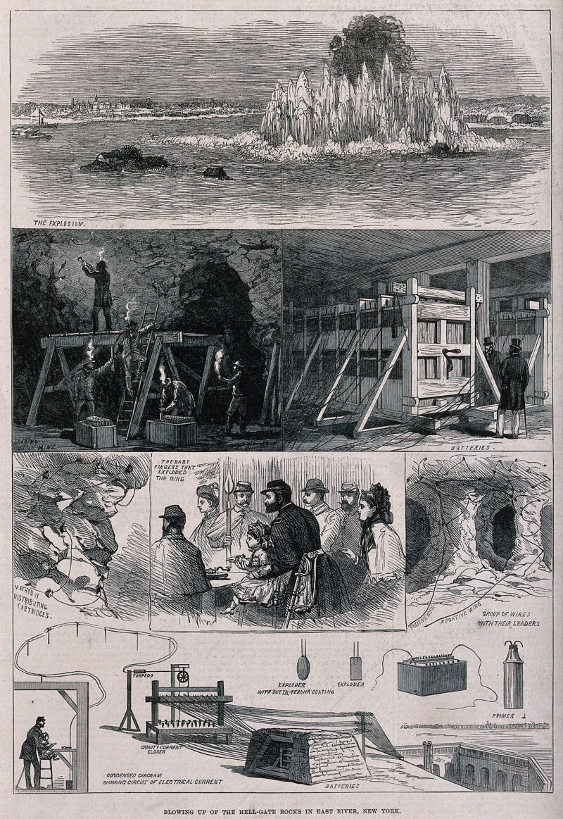 The Controlled Explosion Of An Underwater Mine To Clear Rocks In The East River Between Harlem And The Bronx New York Wood Engraving Wellcome Collection