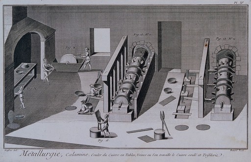 Machinery used in the cooling and processing of copper. Etching by Bénard after Goussier.