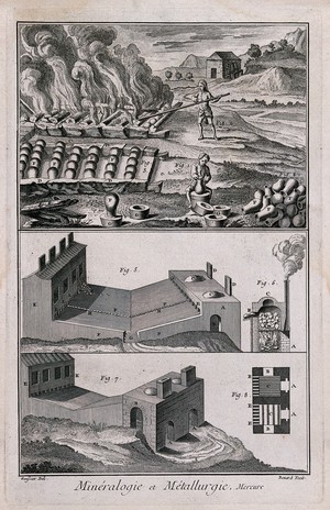 view Processing of mercury. Etching by Bénard after L.J. Goussier.