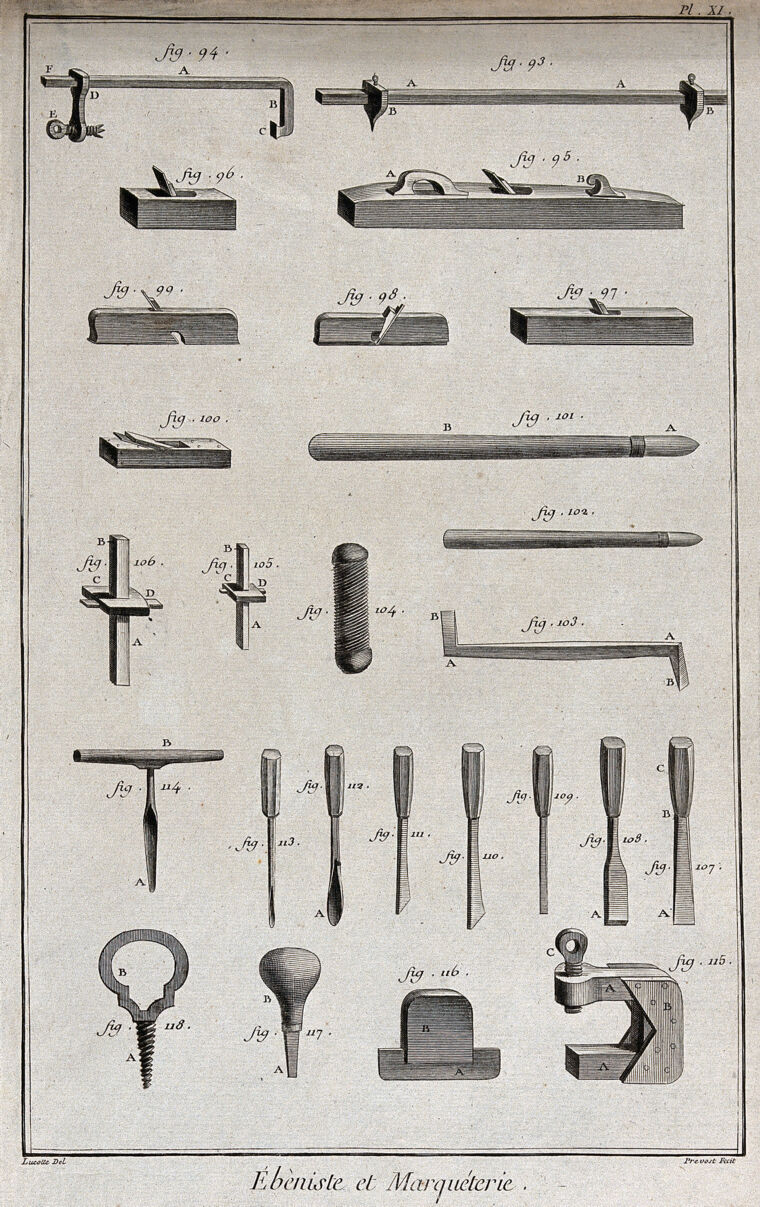 Cabinet Making A Collection Of Tools Engraving By Prevost After