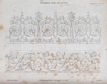 Cabinet-making: decorative borders. Engraving by E. Turrell after H. Whitaker, 1848.