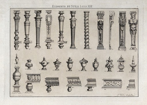 橱柜制作:装饰建筑元素。J. Verchère他的名字蚀刻，1880年。