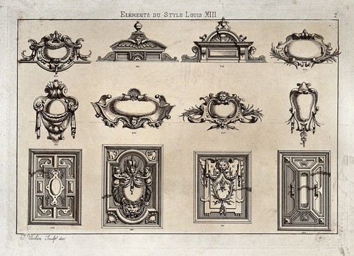 橱柜制作:装饰建筑元素。J. Verchère他的名字蚀刻，1880年。