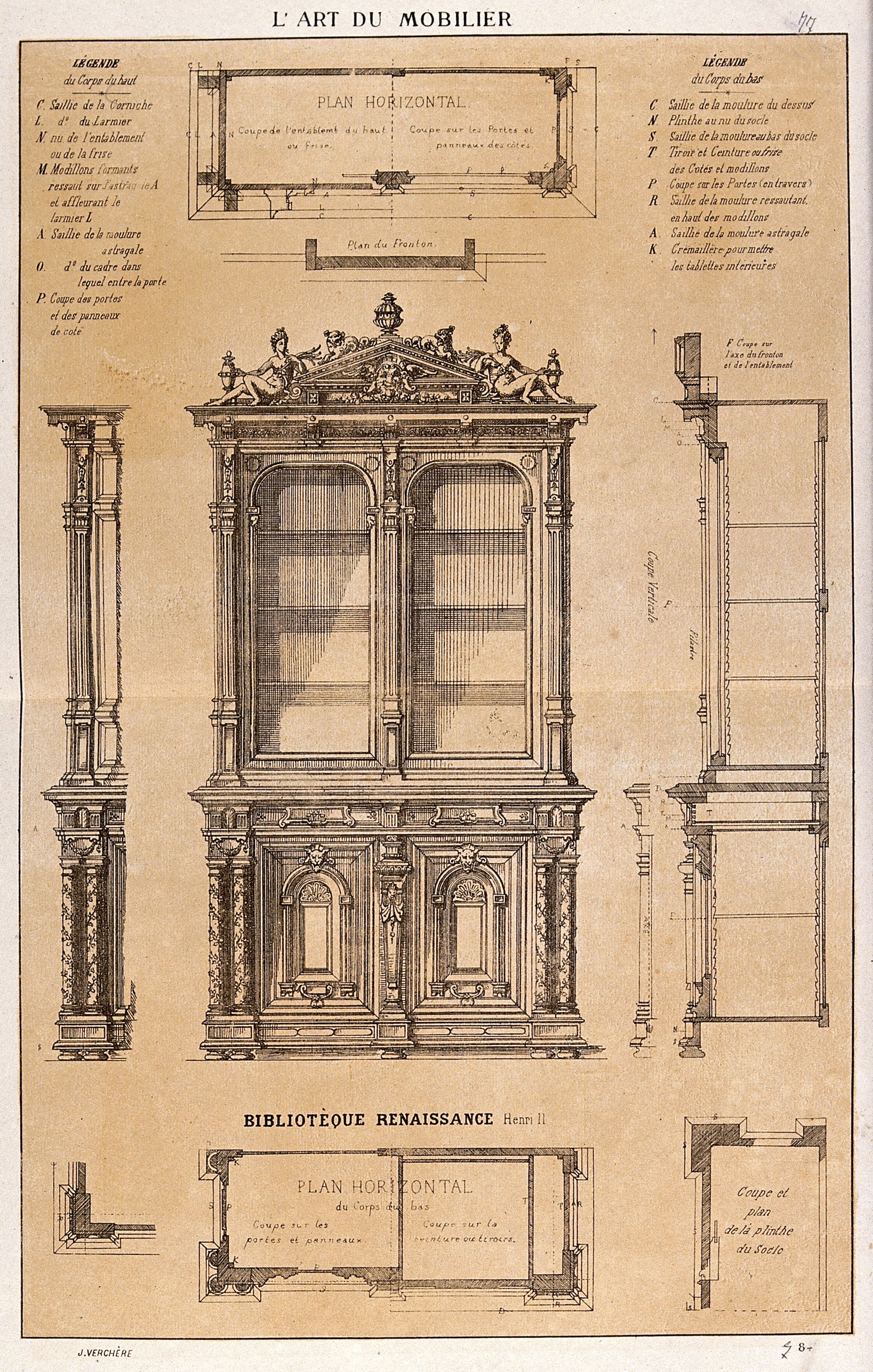 Cabinet Making Design For A Glass Fronted Bookcase Etching By J